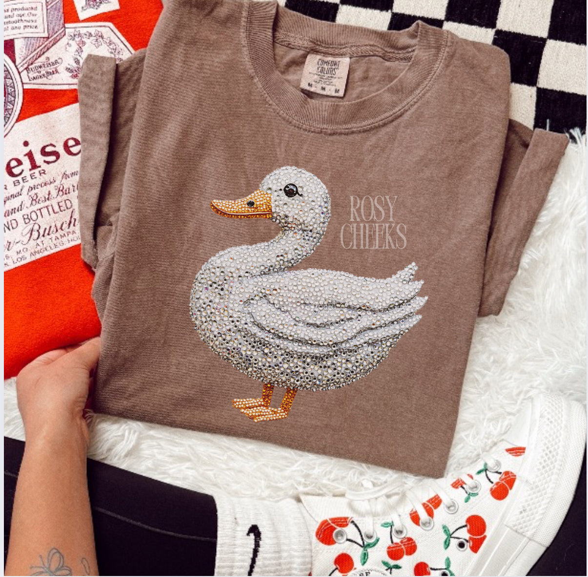 FAUX rhinestone white duck